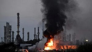 FILE PHOTO Smoke and fire rise at an impacted facility site following a missile attack by Iran on Israel, at Haifa, Israel June 15, 2025 reuters.jpg