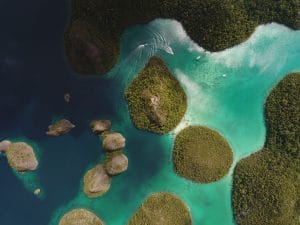 Aerial shot wayag islands raja ampat west papua indonesia